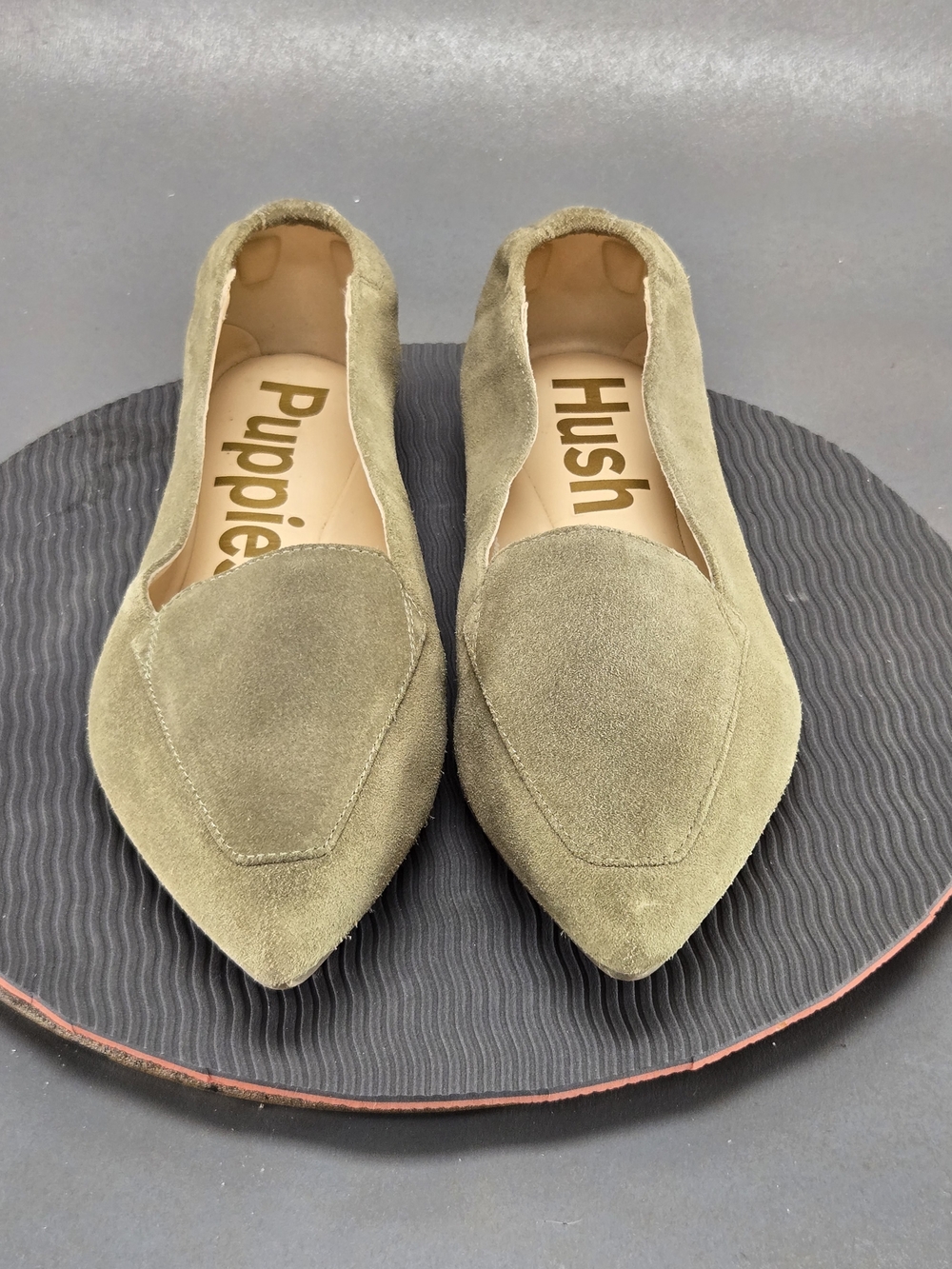 Hush Puppies Olive Suede Pointed Ballet Flats